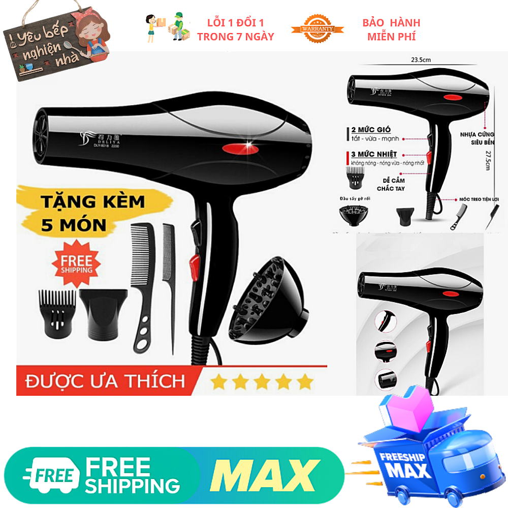 [TẶNG BỘ PHỤ KIỆN 5 MÓN] Máy Sấy Tóc 2 Chiều Deliya 8018 Công Suất Lớn 2200w Dễ Dàng Tạo Kiểu, Máy Sấy Tóc 2 Chiều Nóng Lạnh,Dụng Cụ Chăm Sóc Tóc