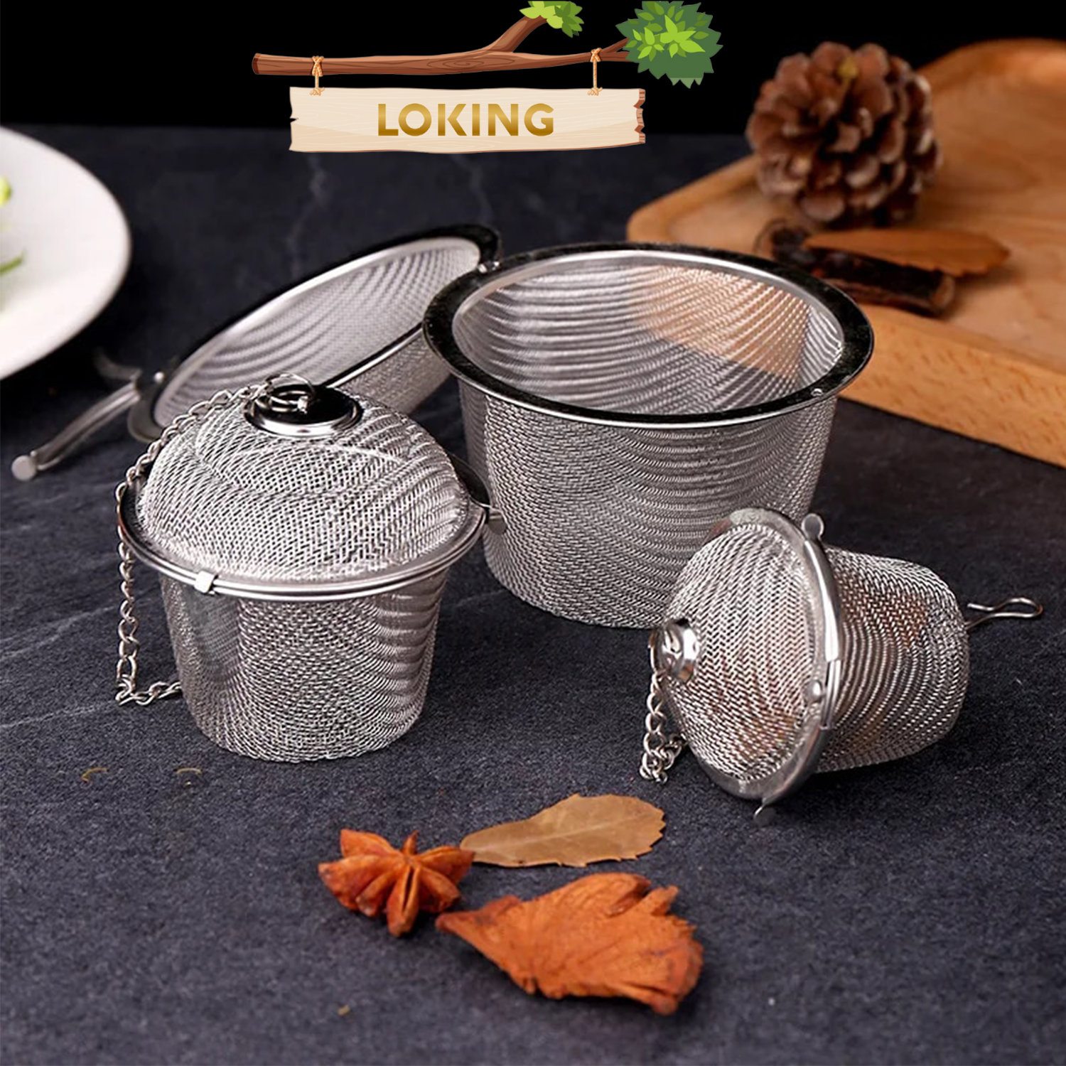Lọc trà inox 304 hình trụ lưới siêu cao cấp, lọc thảo dược cà phê, gia vị thiết kế lưới giúp lọc nhanh hơn ( có dây treo tiện lợi ) - LOKING