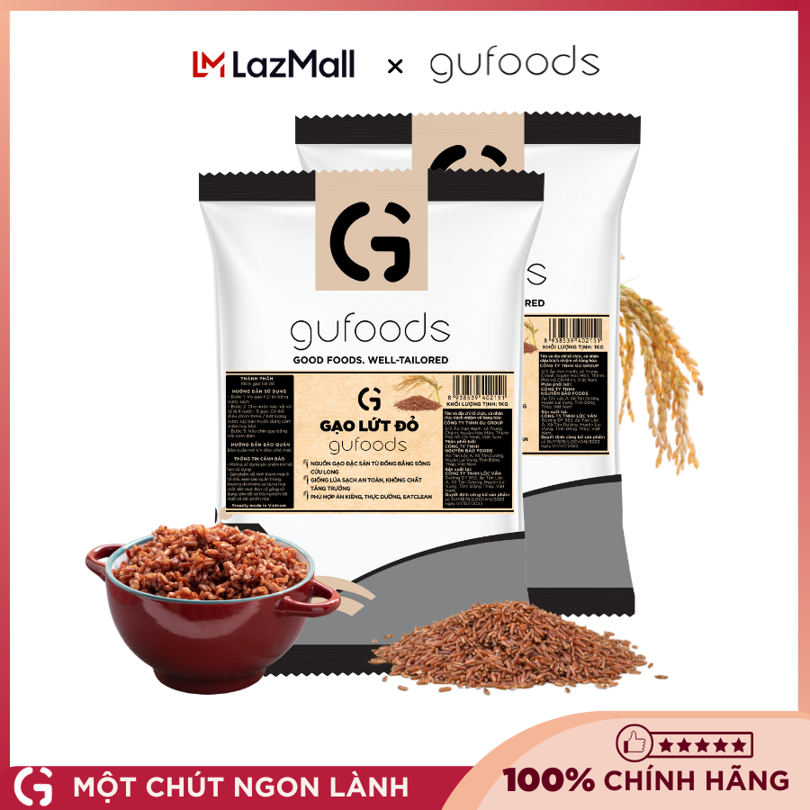 Combo 2 Gạo lứt đỏ ăn kiêng GUfoods (mỗi túi 1kg) - Giảm cân - Thực dưỡng - Eat clean