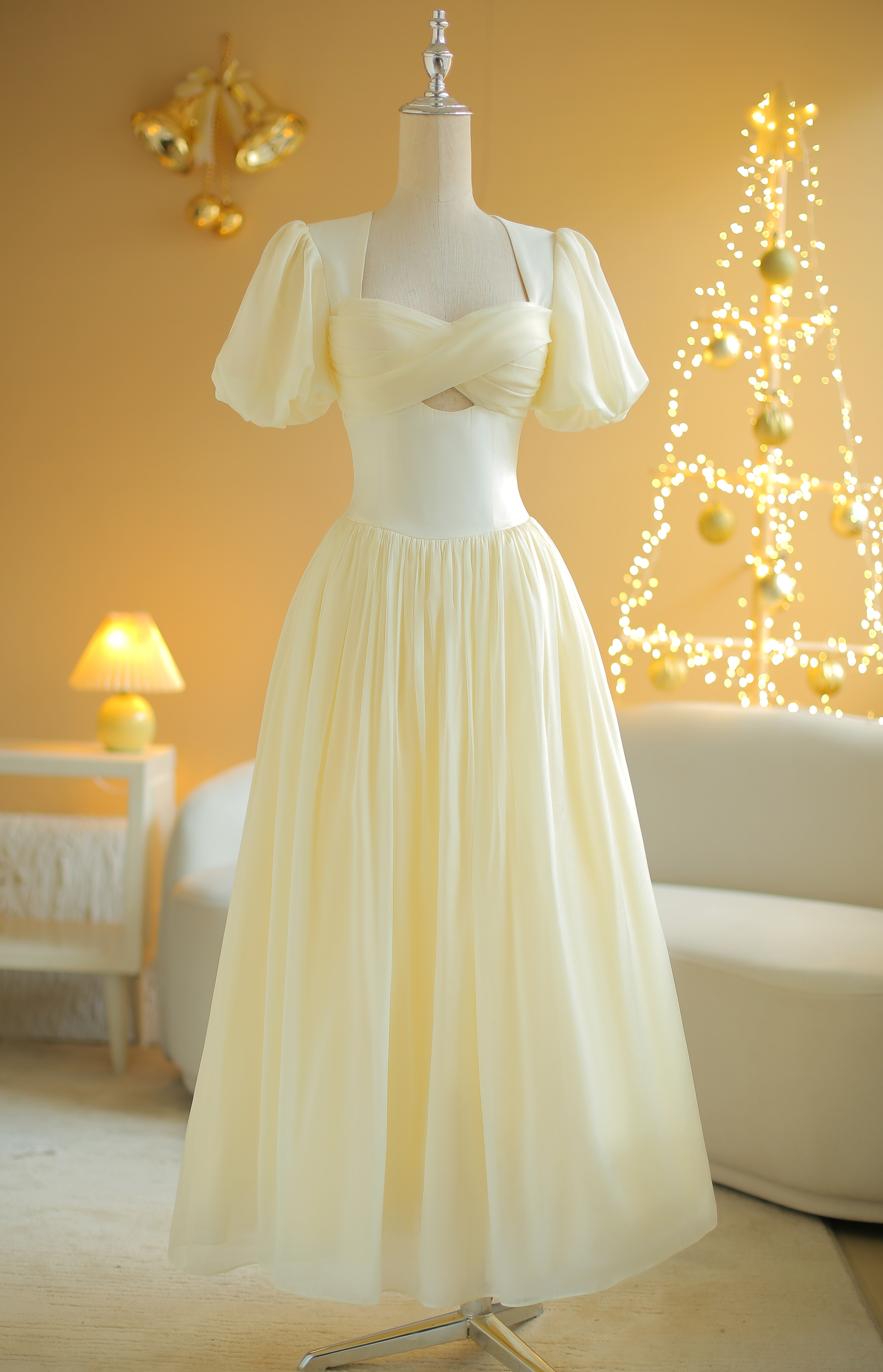 Sò vintage - sepia đầm maxi tay phồng xoắn
