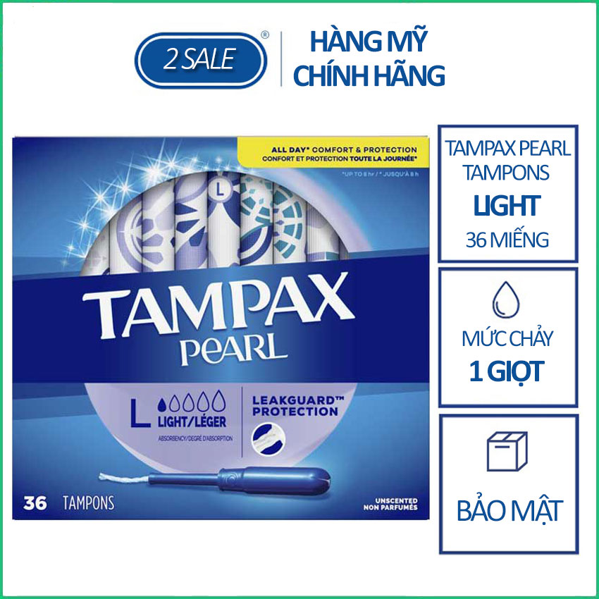 Băng vệ sinh Tampon siêu thấm Tampax Pearl Light 1 giọt hộp 36 miếng