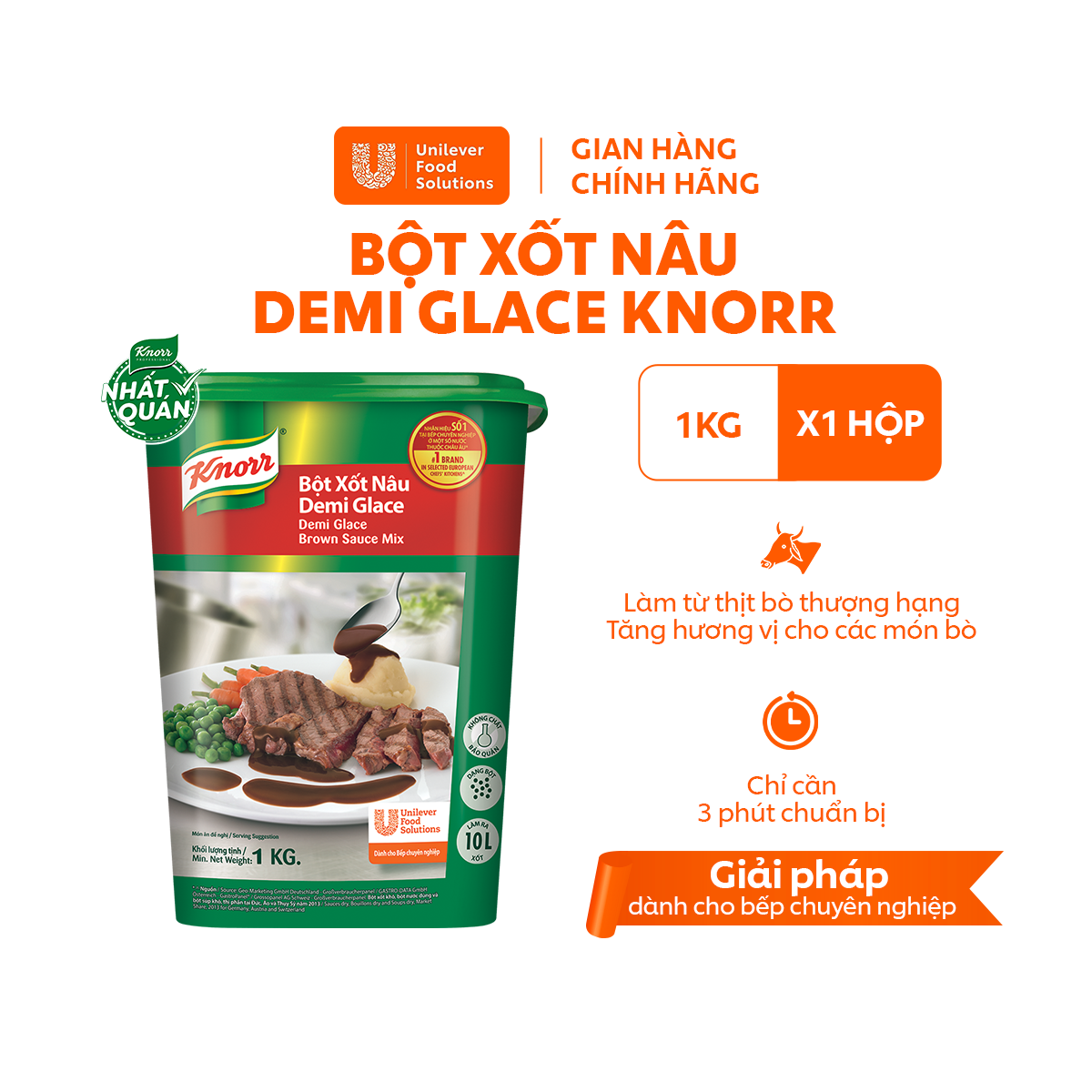 Xốt Nâu Demi Glace Knorr Professional 1kg - Chuyên Dùng Cho Nấu Ăn