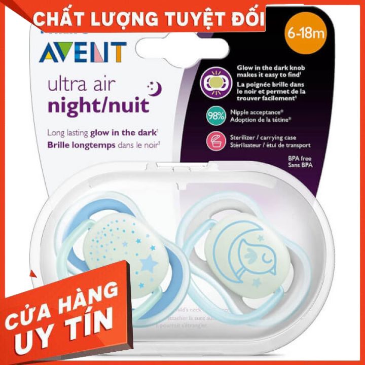 Ti giả avent / ti giả chỉnh nha philips avent ultra air night cho bé từ 6 đến 18 tháng