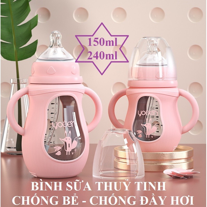 BÌNH SỮA THUỶ TINH YOUEN CHỐNG VỠ CHỐNG ĐẦY HƠI CHO BÉ 240ml 150ml