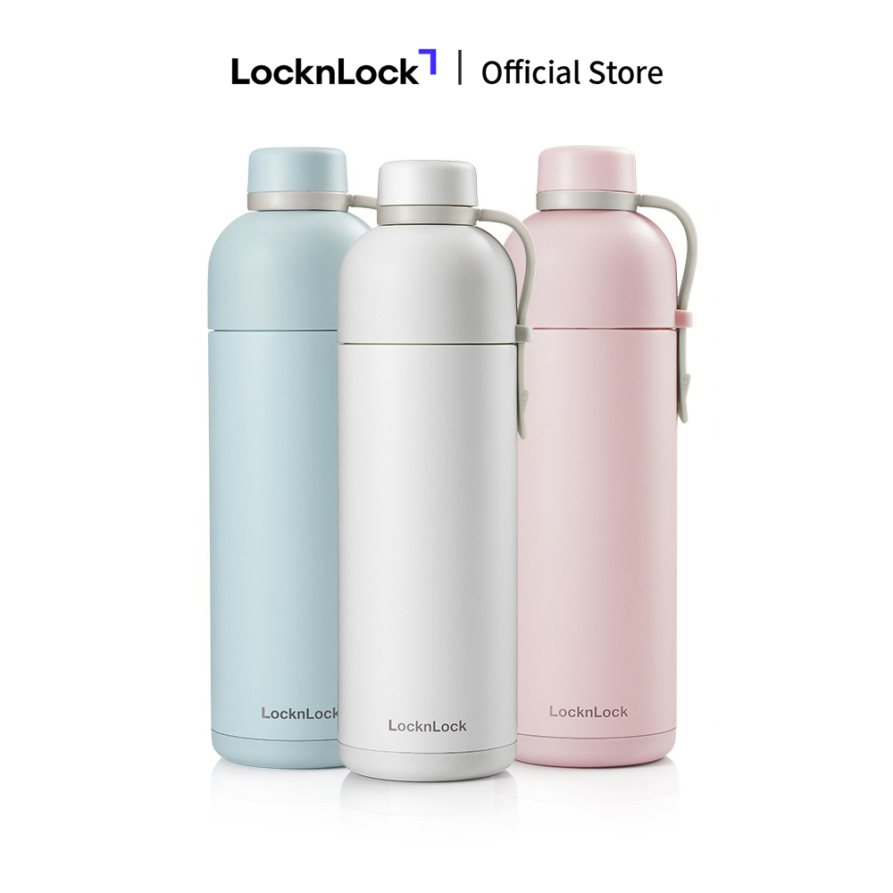 Bình giữ nhiệt LockLock Belt Bottle 490ml - LHC4267 - Màu Pastel - Inox an toàn - Có quai xách kèm cố định nắp bình