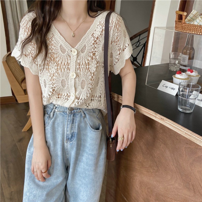 Áo ren hoa cúc mặc hè,đi dạo ,đi biển rất cute-áo hoa cúc đi biển-Bu Fashion shop