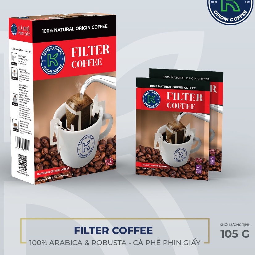 Cà Phê Phin Rang Xay Filter K Coffee Phin Giấy 105g