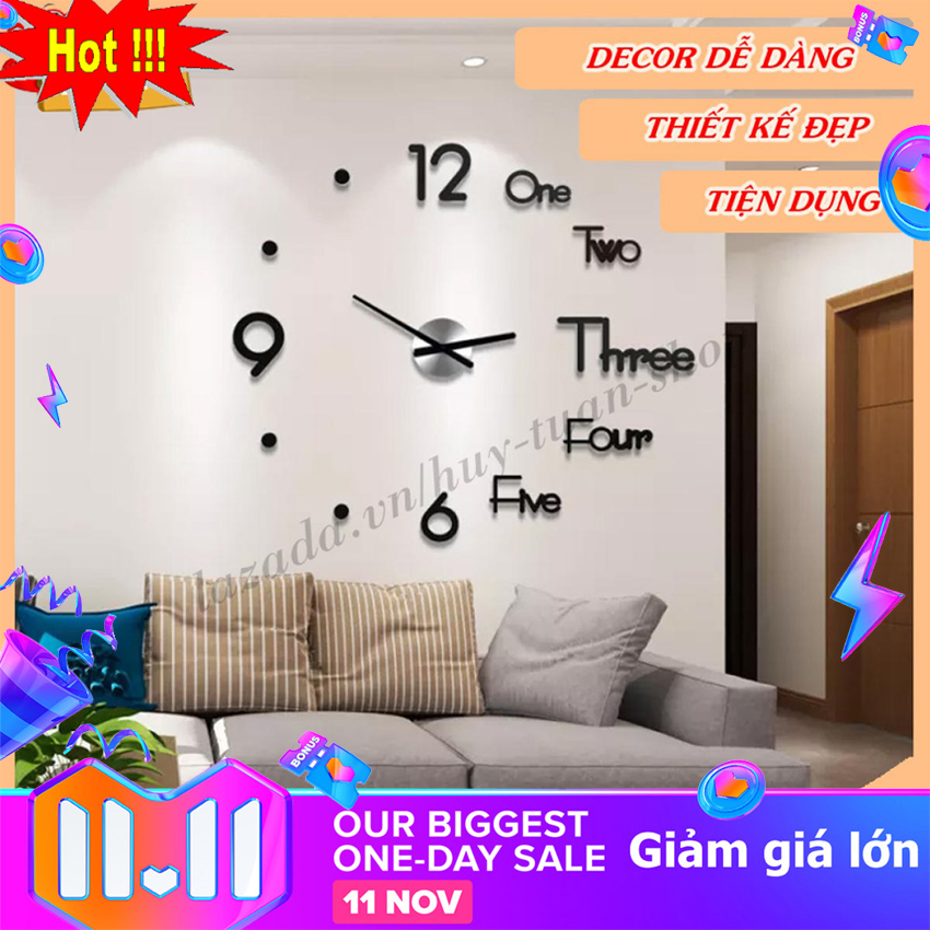 Đồng hồ dán tường 3d size 1.2m acrylic bóng gương sang trọng kiểu châu âu -