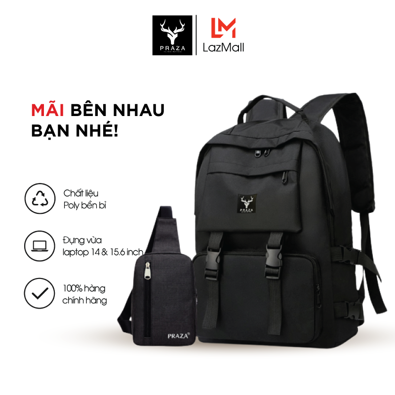 Combo Balo Ulzzang Hàn Quốc Thời Trang & Túi Đeo Chéo Praza - BL185DC095 (Đen)