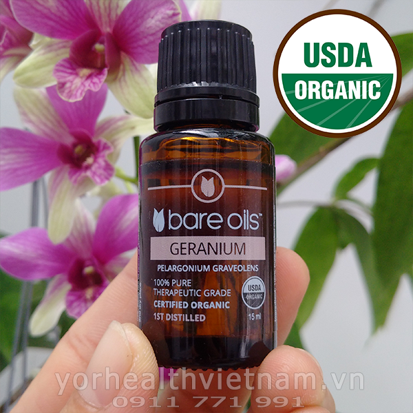 Tinh dầu phong lữ - Geranium Essential Oil (Tinh dầu hữu cơ Bare Oils - USDA Organic) 15ml