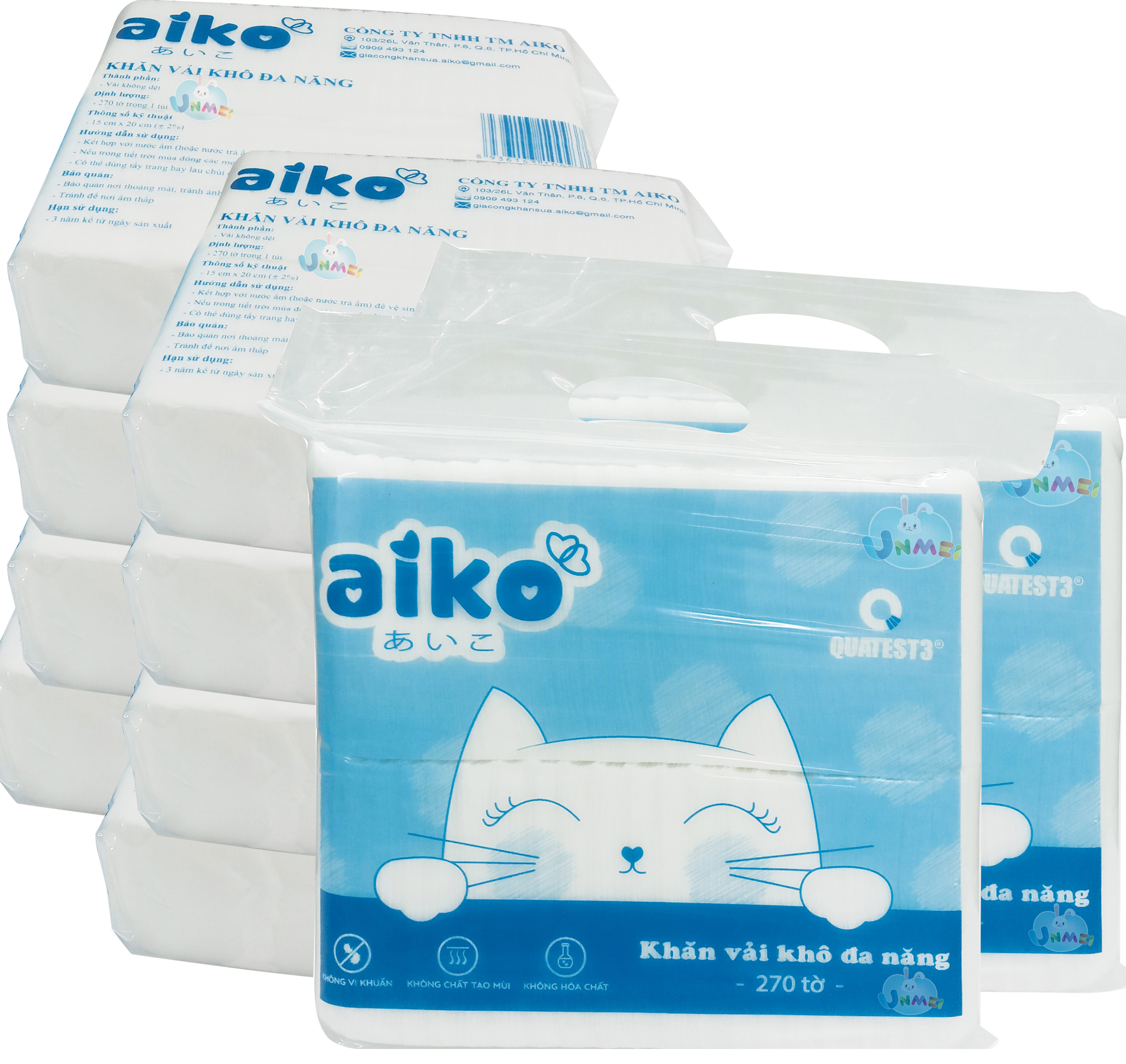 Khăn vải khô đa năng aiko gói 270 tờ