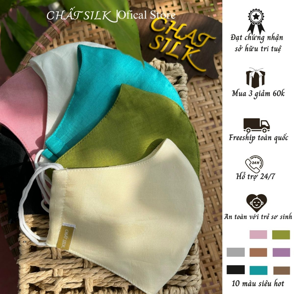 Khẩu trang vải lụa tơ tằm CHẤT SILK 100% thiên nhiên 3 lớp chống lão hoá