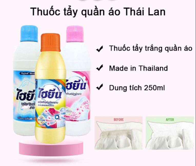 Thuốc tẩy trắng,tẩy màu quần áo Thái Lan 250ml- Nước tẩy Hygiene sạch các vết bẩn