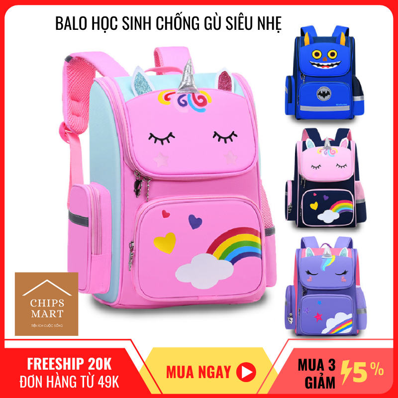 Balo cầu vồng Chống Gù Siêu Nhẹ – Ba lô cặp sách chống thấm, siêu bền cho bé tiểu học