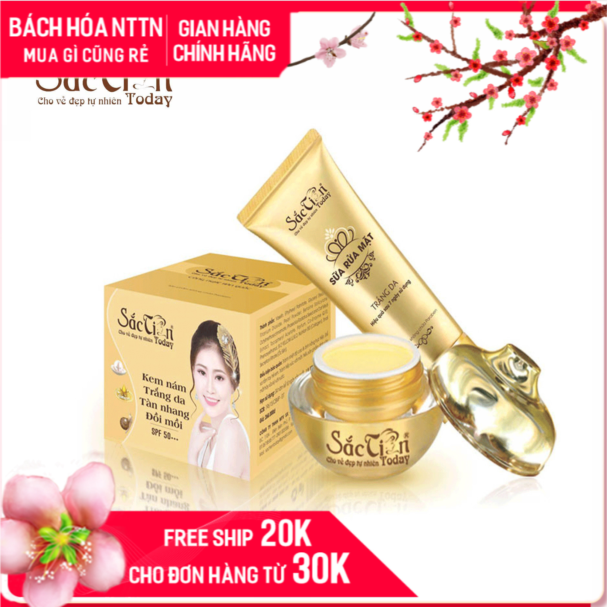 Combo Kem nám trắng da tàn nhang đồi mồi 25g và sữa rửa mặt 100ml Sắc Tiên Today