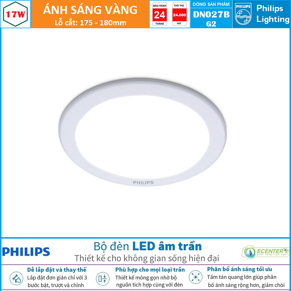 Đèn led âm trần 17w philips downlight dn027b g2 led15 d175