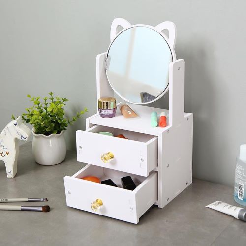 Kệ mỹ phẩm để bàn siêu đẹp - kệ mỹ phẩm kèm gương hình mèo