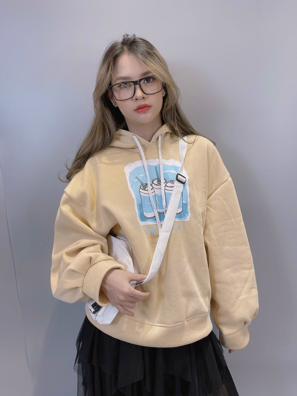 Áo Hoodie Nam Nữ Form Rộng, in Phối Hình Loong Nước Kèm Chữ Hàn Xinh Xinh.Tp
