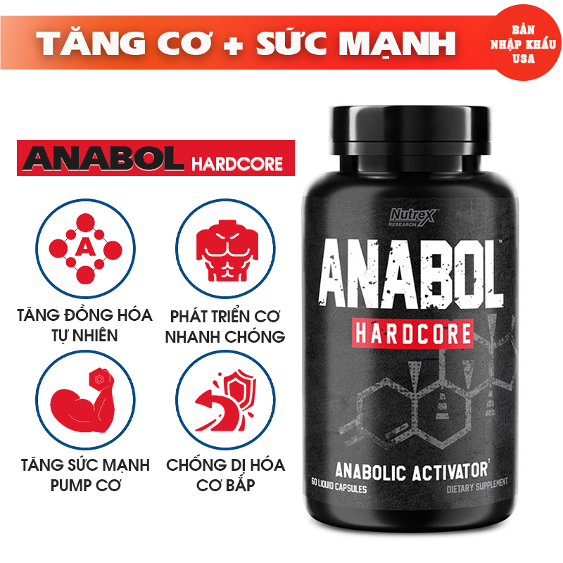Nutrex Anabol Hardcore hỗ trợ tăng cơ bắp và sức mạnh