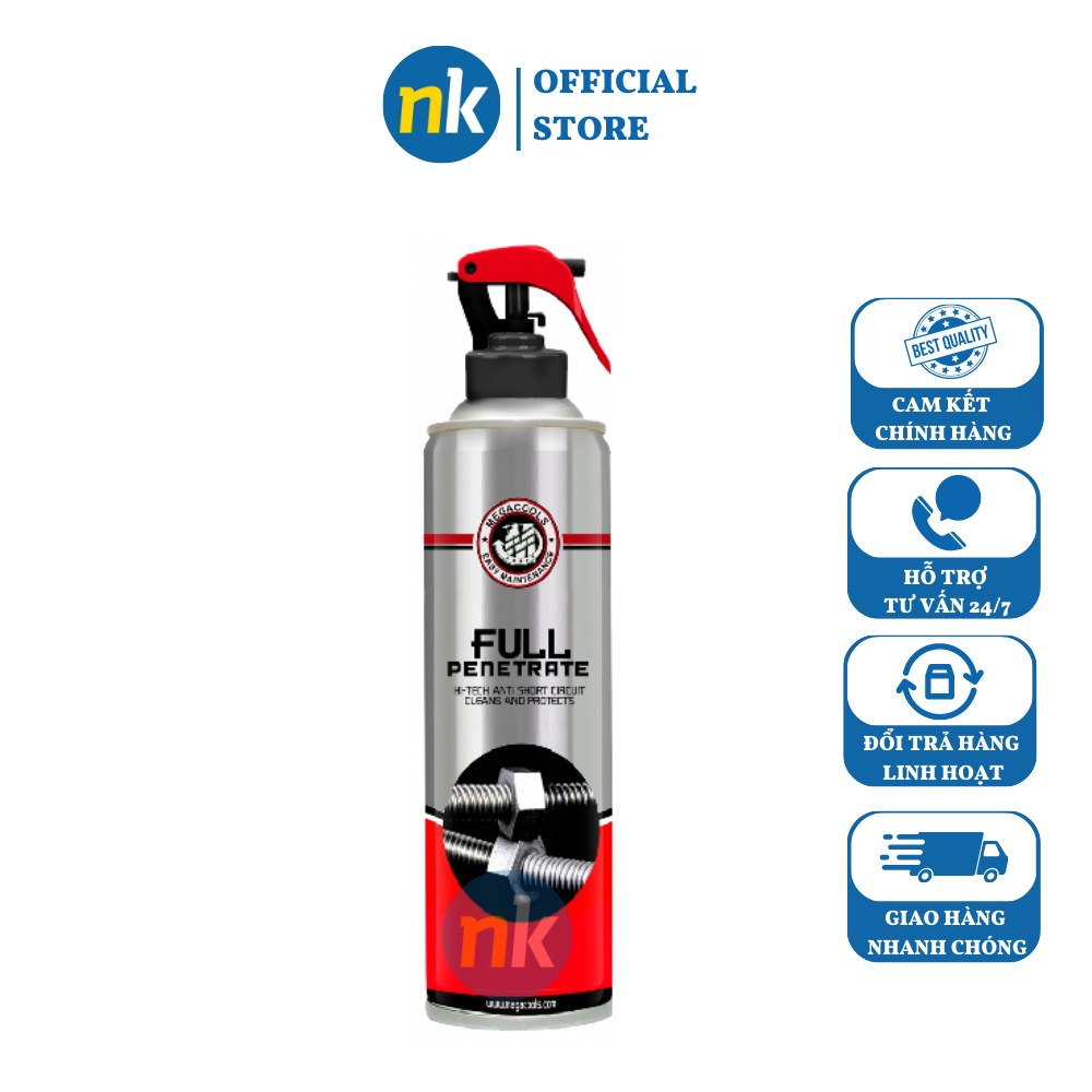 Chai xịt vệ sinh sên xe xích xe máy mô tô, xịt chống rỉ sét Megacools Full PENETRATE 500ml - chống rỉ sét bảo vệ độ ẩm trở lại