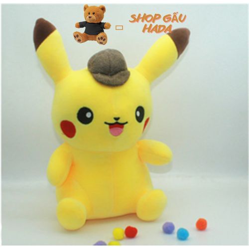 Gấu bông teddy pikachu, thú nhồi bông pikachu đội mũ siêu dễ thương size 40cm