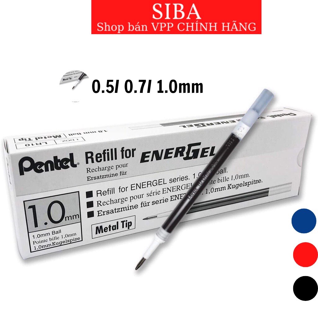  Combo hộp 12 chiếc ruột bút gel Pentel ENERGEL nét 0.5  0.7  1.0mm màu mực xanh  đỏ  đen 