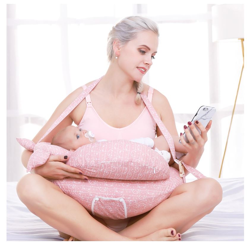 Gối cho em bé bú và ngủ cao cấp, Có dây deo, gối kê đầu, gối chống trượt, chóng trào ngược sữa cho bé