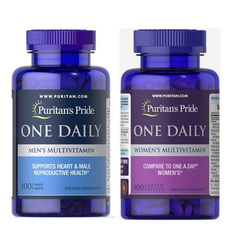 combo 2 lọ Vitamin đa sinh tố tổng hợp cho đàn ông và phụ nữ tăng cường sức khỏe,hỗ trợ hệ miễn dịch 1 viên/ngày Puritan's Pride 100 viên