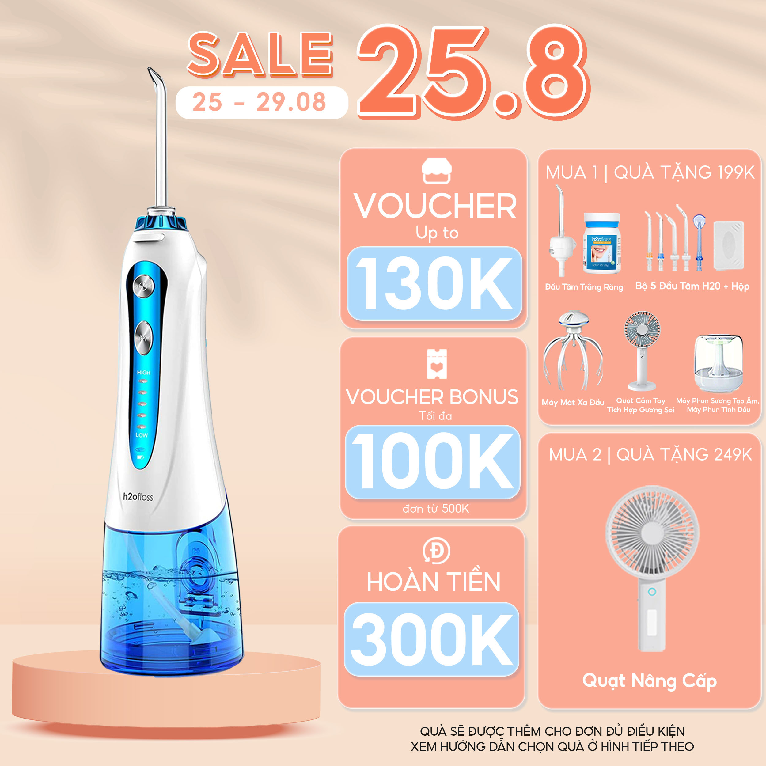 Tăm nước du lịch H2ofloss HF9P - Dụng cụ vệ sinh răng miệng hoàn hảo, chống thấm nước, tặng kèm túi du lịch