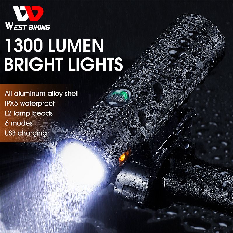 WEST BIKING Bike Light Flashlight USB Rechargeable Led Light 4500mAh Bike