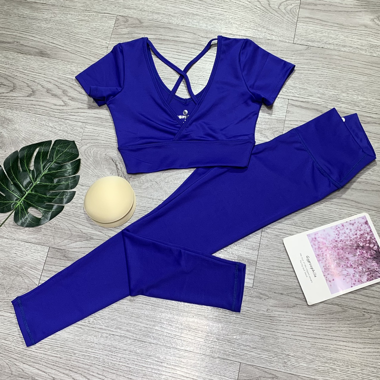 Đồ tập thể thao gym yoga nữ, set bộ áo crop ngắn tay kèm mút quần dài cao cấp Bin Sport BD157 - 6
