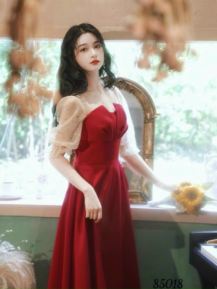 Đầm nữ đẹp tay phối ren suốt nữ tính siêu xinh/ Đầm nữ mẫu mới form chuẩn tôn dáng màu đỏ, Đầm đẹp váy xinh mẫu mới 2023