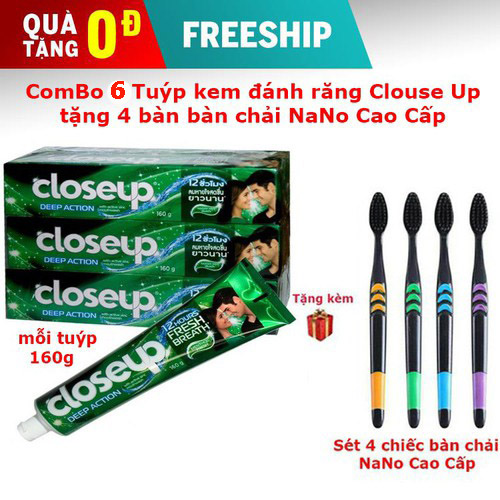 Combo 6 Tuýp Kem đánh răng Closeup Thái Lan 160g tặng kèm 4 BÀN CHẢI