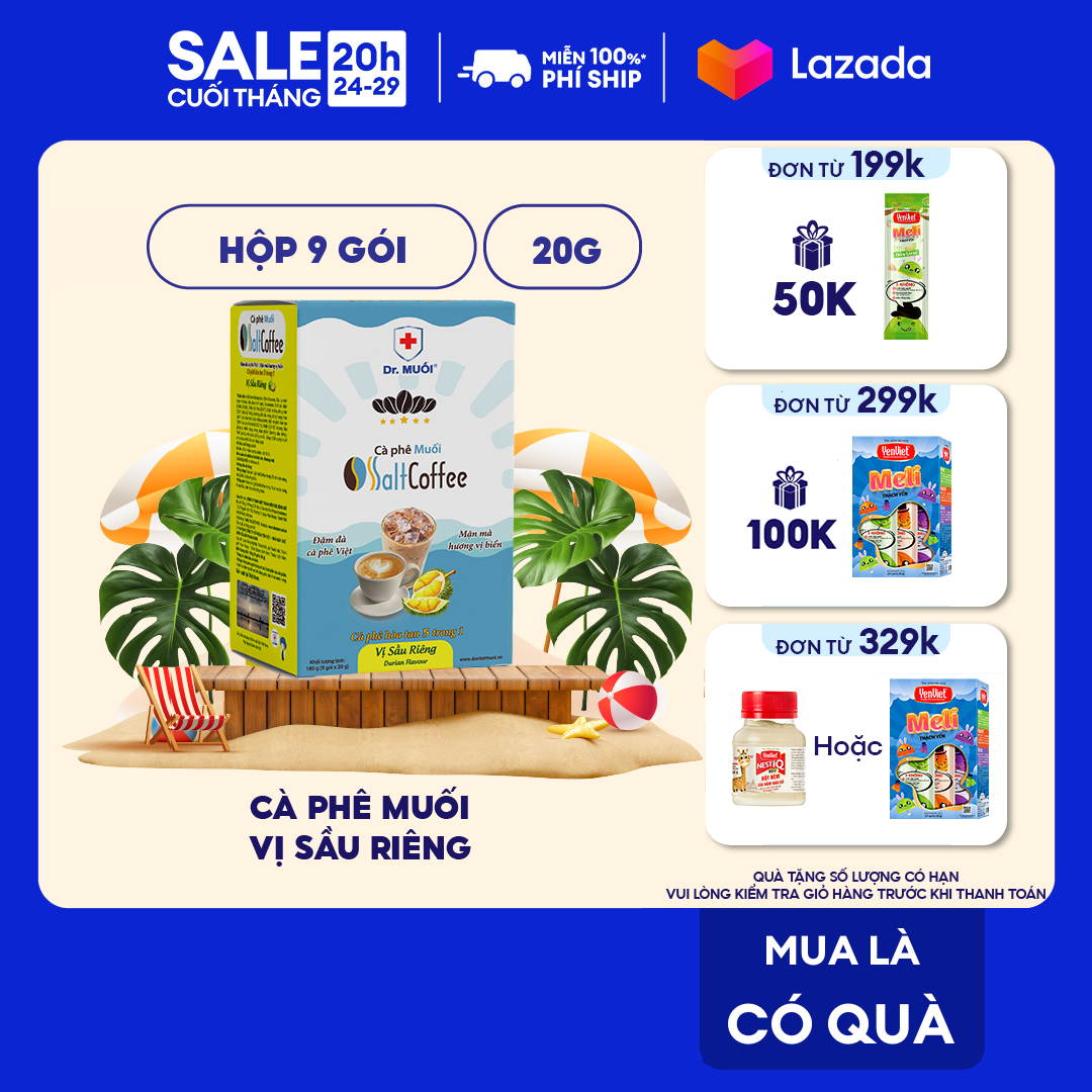 Cà phê muối SaltCoffee vị sầu riêng cà phê hòa tan 5 in 1 dạng gói tiện lợi - Yến Việt