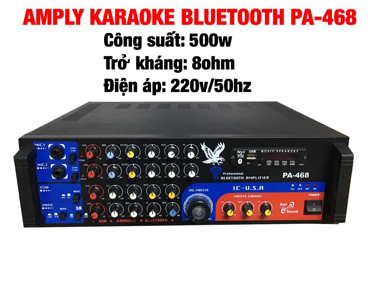 Amply karaoke có bluetooth pa-468 công suất 500w chuyen karaoke gia đình công nghệ u.s.a