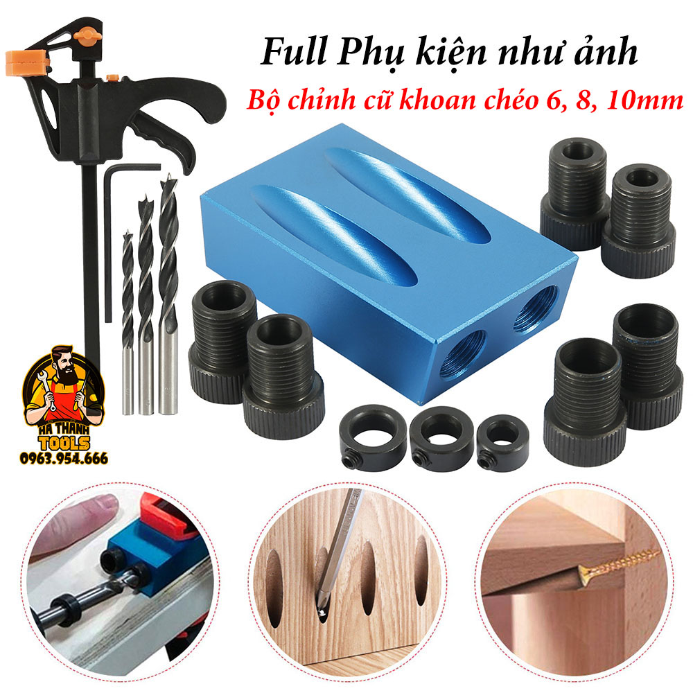 BỘ CỮ KHOAN CHÉO MINI, KHOAN XIÊN, GHÉP GÓC VUÔNG - FULL PHỤ KIỆN NHƯ HÌNH - Kèm Cảo Kẹp Nhanh