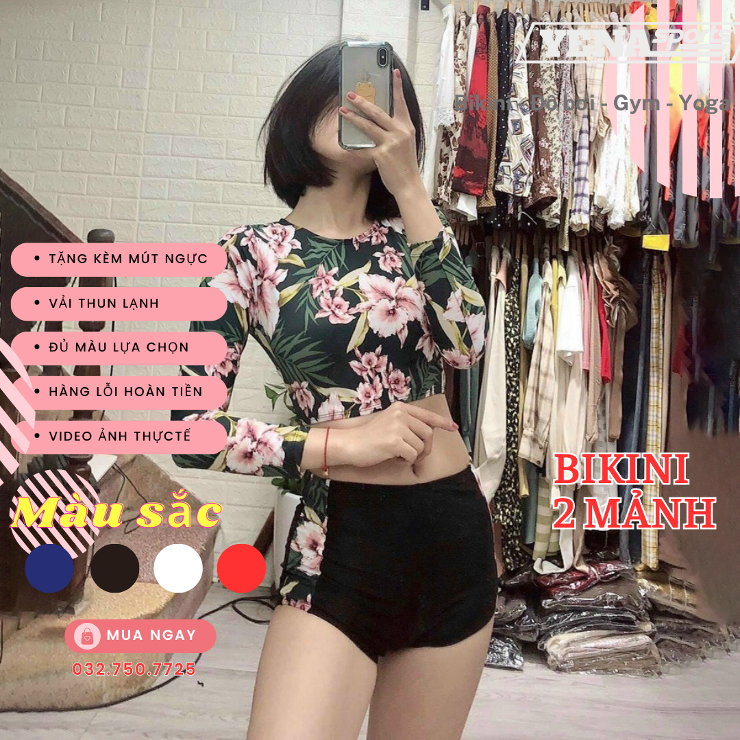 [FREESHIP + HOÀN TIỀN 50K] Đồ bơi nữ Bikini nữ 2 mảnh họa tiết dài tay đan lưng quần đùi kín đáo bộ bơi  hoa đi biển đi bơi đẹp nâng ngực tôn dáng gợi cảm sang chảnh đi biển | QP012