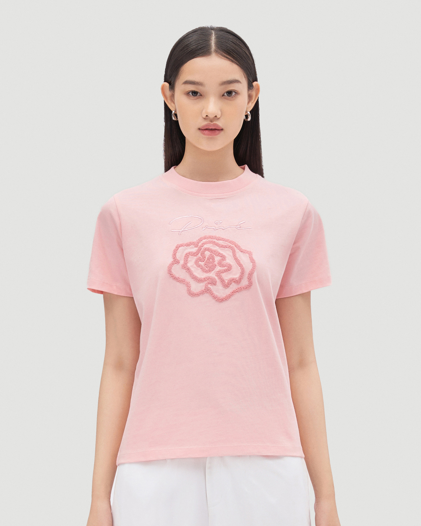 Dvrk - áo thun baby tee nữ họa tiết hoa gardnenia thêu xù -dvrk-23ss