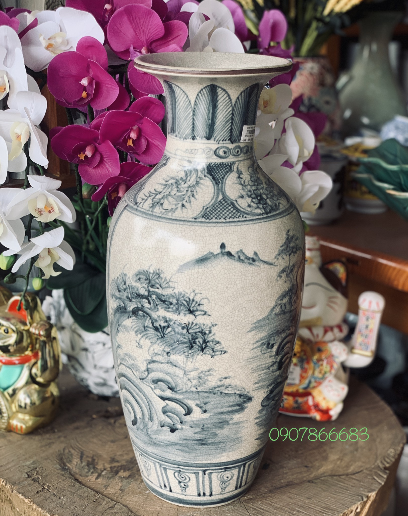 Bình hoa gốm sứ men rạn cao cấp Bát TRàng.