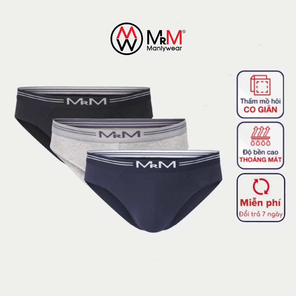 Hộp 3 quần lót nam cotton organic tự nhiên co giãn thấm hút mồ hôi mrm manlywear-cb3tgctt