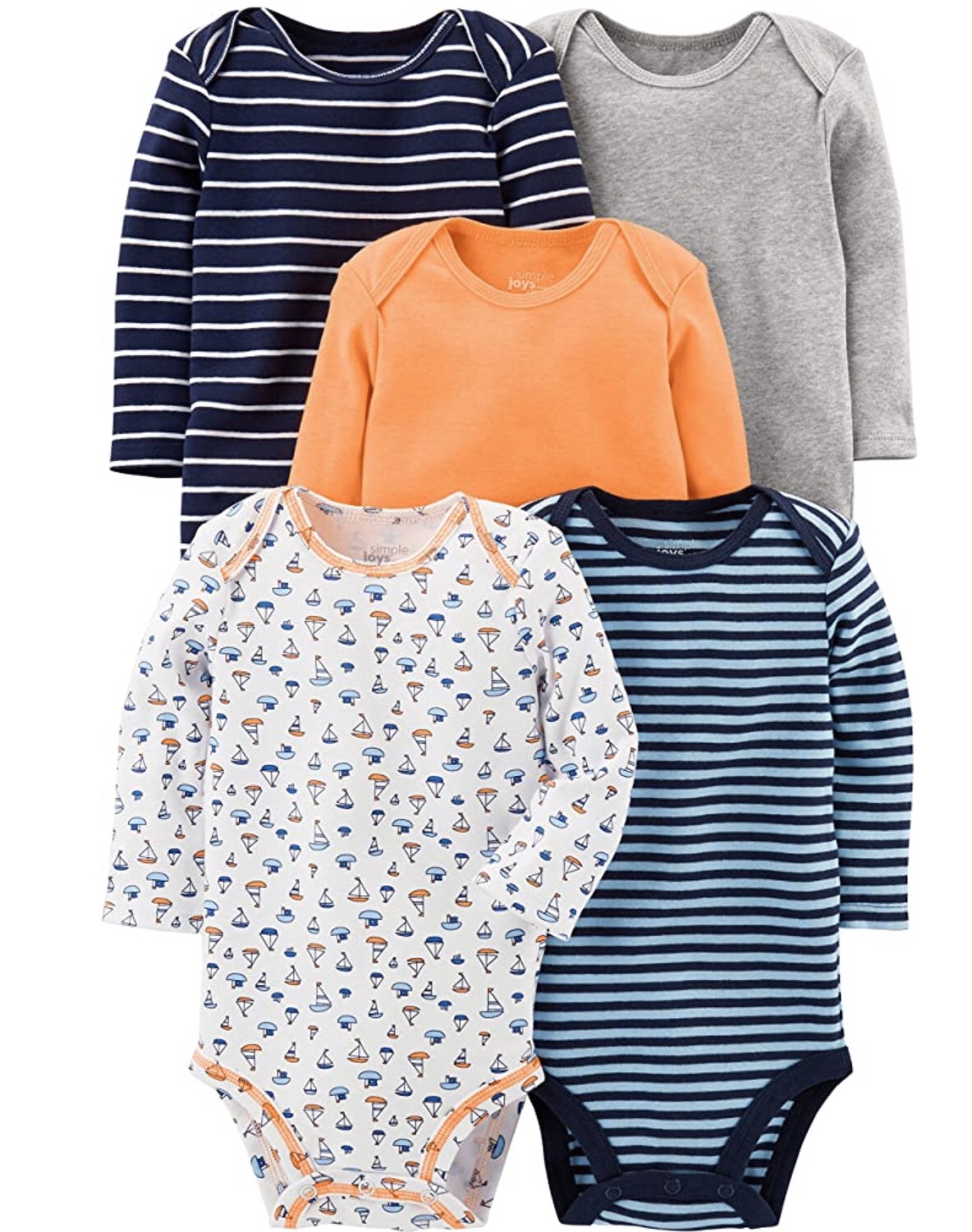 Bé Trai, Set 5 bodysuit dài tay 100% cotton mềm xuất dư giá rẻ, màu ngẫu nhiên