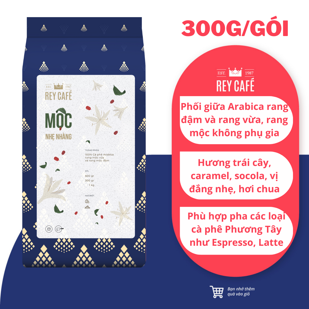 300gr cà phê rang mộc nhẹ nhàng - pha phin/máy - coffee blend nguyên chất - rey cafe