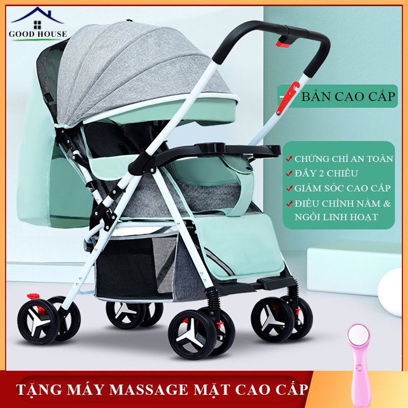 Xe nôi đẩy em bé 2 chiều đa năng phiên bản cao cấp nhiều tư thế, có khay cho bé tập ăn tiện lợi , chất liệu thoáng mát, bánh xe có giảm sóc, khóa đai an toàn, có thể gấp gọn