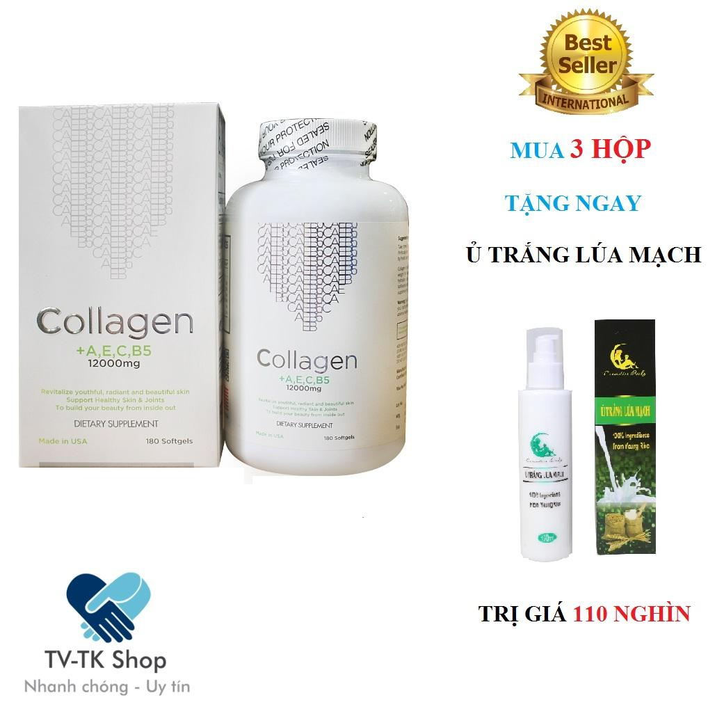 Bộ 3 Hộp Viên Uống Dưỡng Da Collagen +AEC B5 12000MG USA  + Tặng Kèm 1 Hộp Ủ Trắng Tinh Chất Lúa Mạch