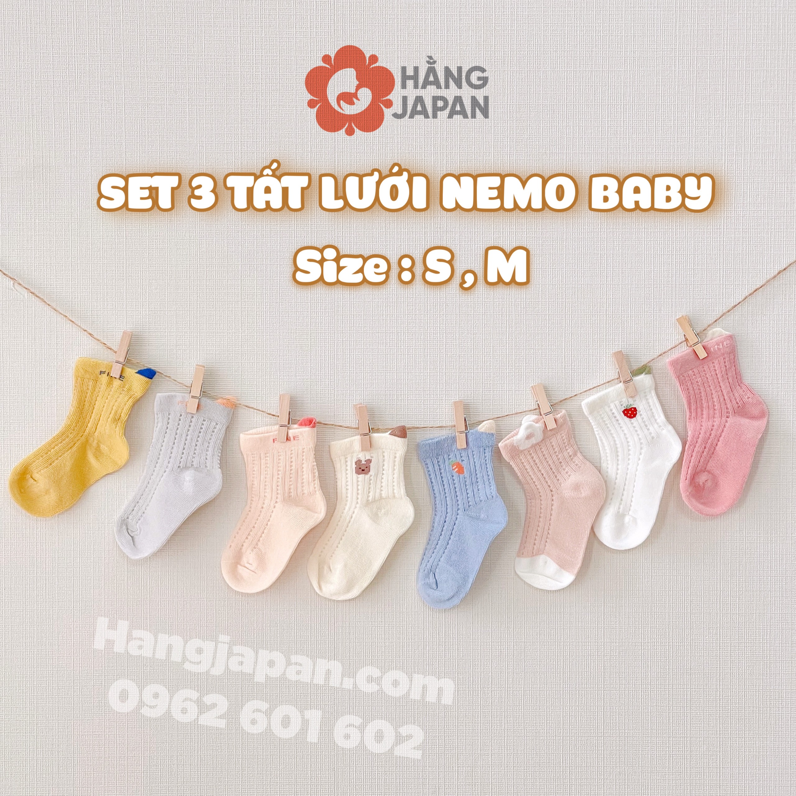 Set 3 tất lưới nemo baby size s/m