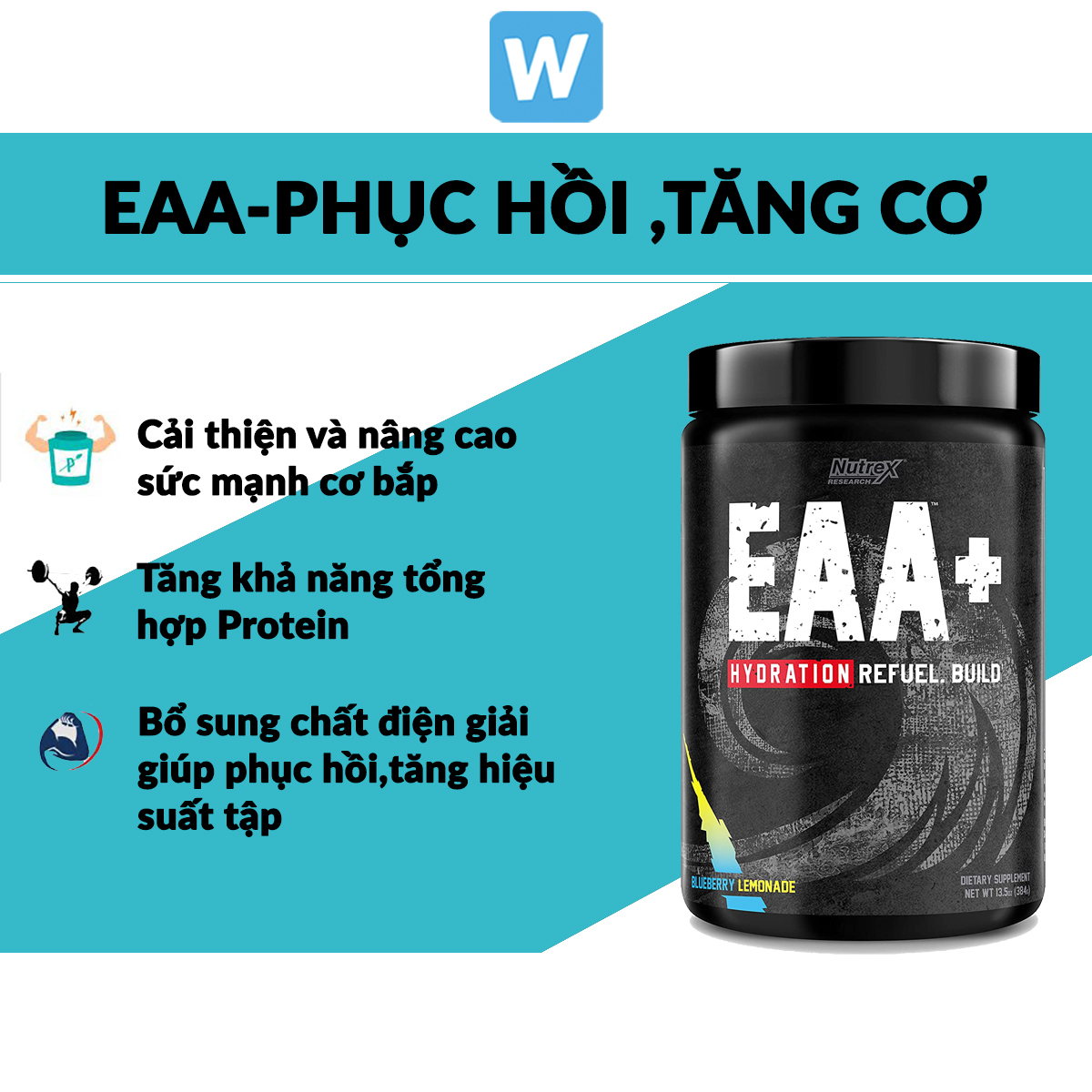 Eaa nutrex eaa + hydration phục hồi cơ, phát triển cơ, tăng sức mạnh, tăng thể lực