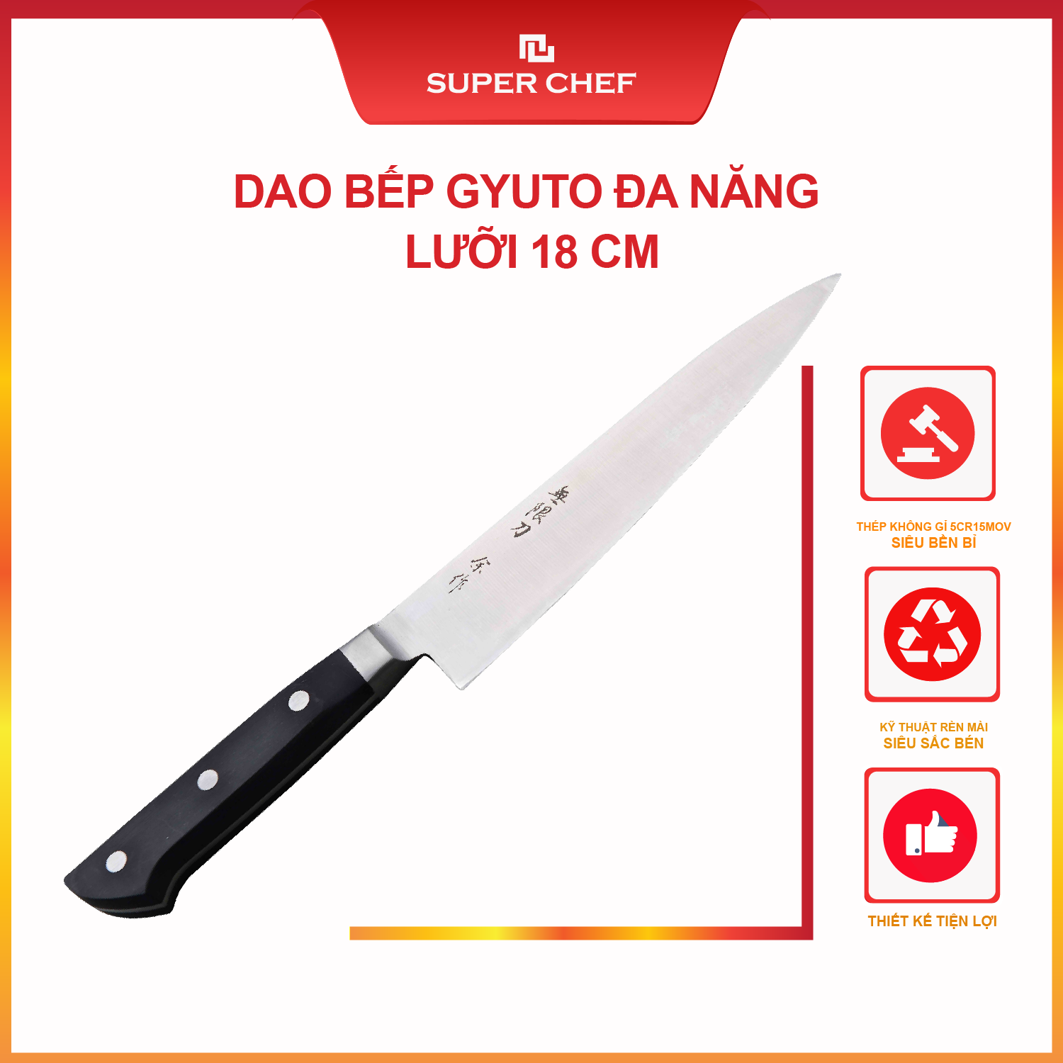 Dao bếp đa năng gyuto super chef nhỏ siêu sắc bén, bền bỉ lâu cùn dao c