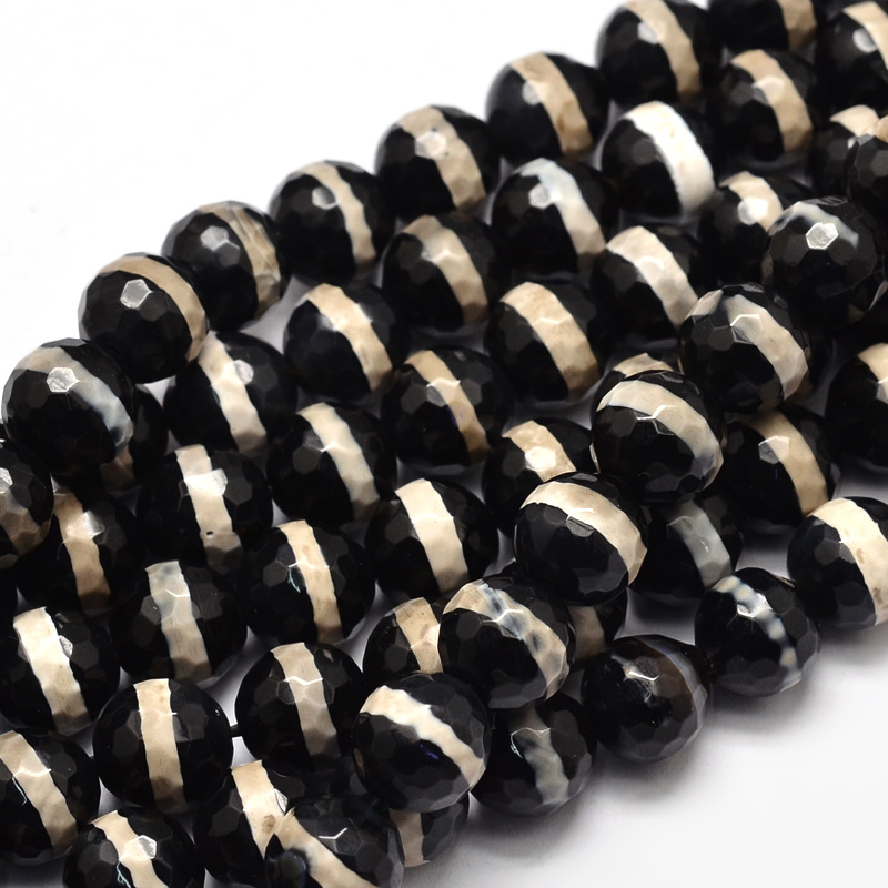 5Strand Tibetan Style Striped Pattern dZi Beads Strands Faceted Natural