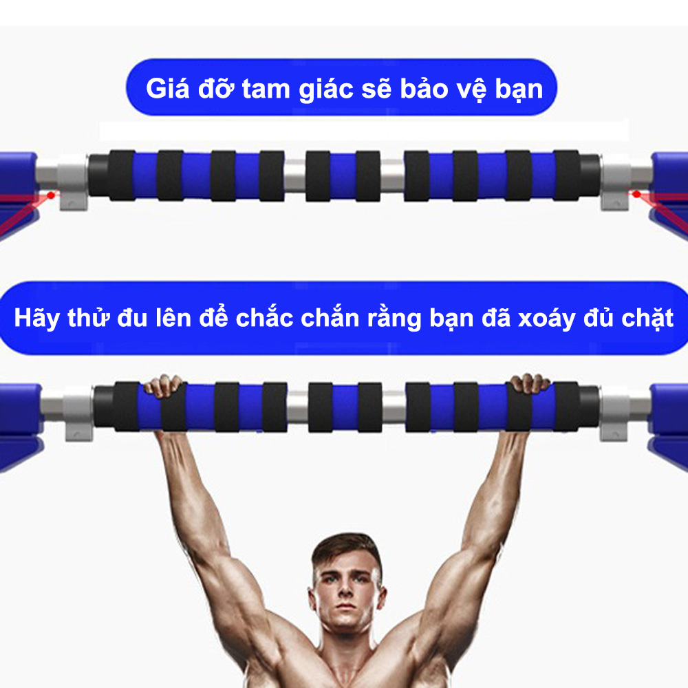 Xà đơn gắn cửa treo tường cao cấp, điều chỉnh dài ngắn linh hoạt (70-90cm), 2 đế dày dặn, chắc chắn và dễ dàng lắp đặt