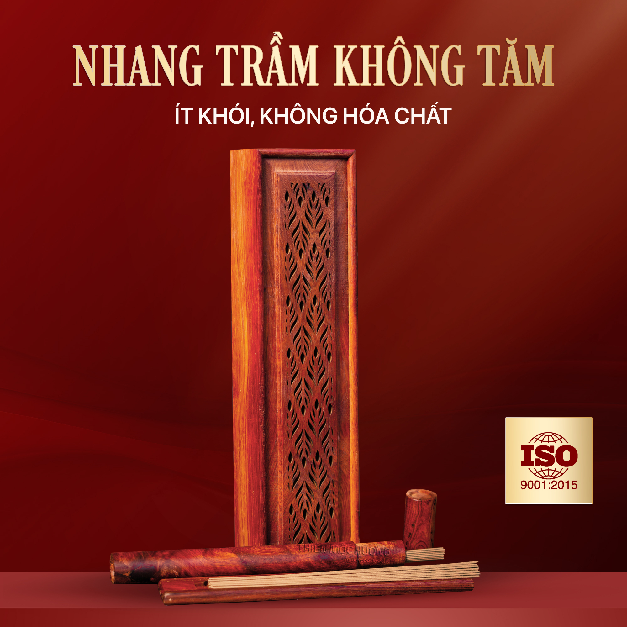 Bộ Nhang Trầm Hương Không Tăm hộp gỗ Thiên Mộc Hương, mùi thơm dịu, thư giản, giải stress, 80 cây